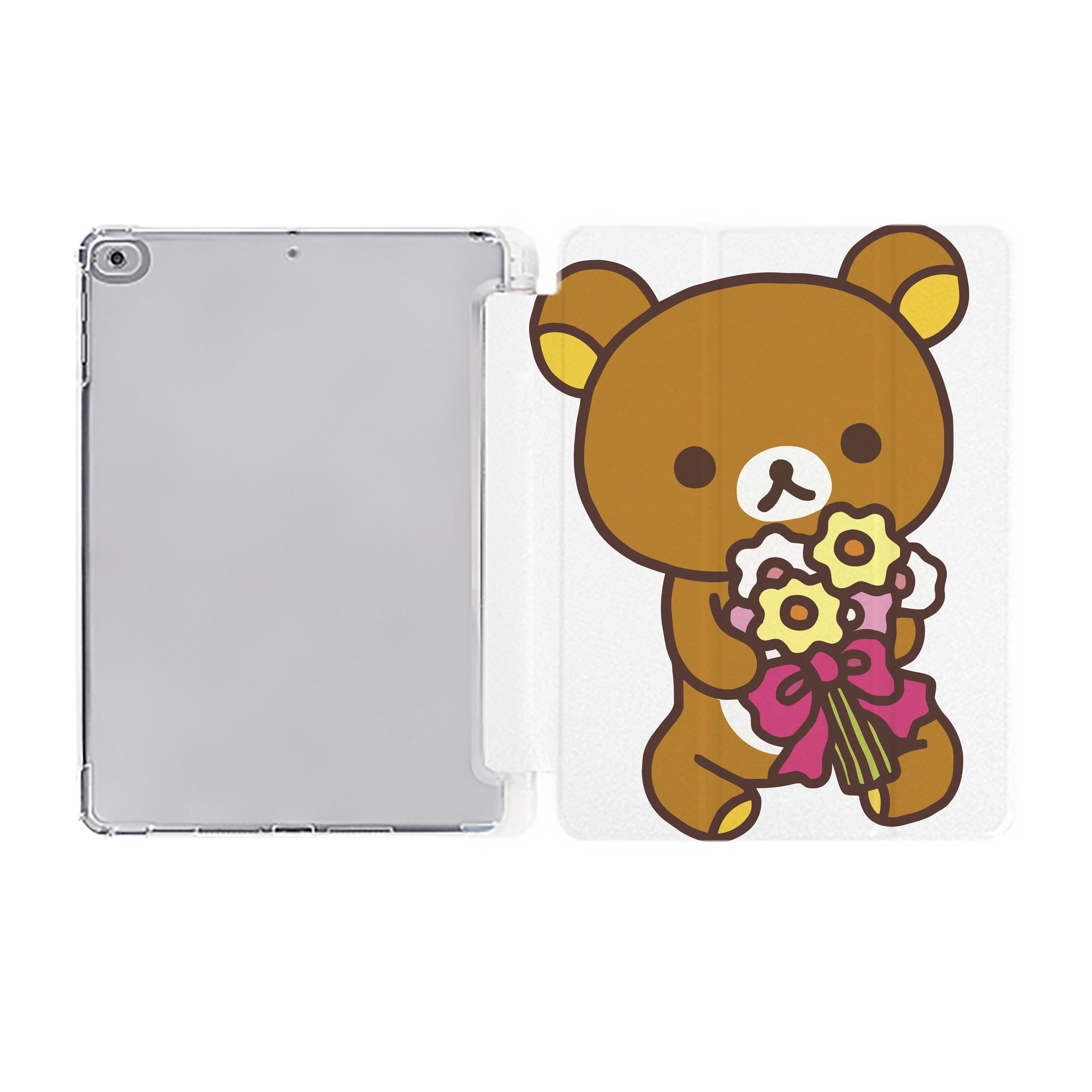 （画像用） リラックマ リラックマ キイロイトリ Rilakkuma Korilakkuma Kiiroitori IPad ケース ペン収納付き 三つ折りスタンド PUレザー×シリコン 対応機種9.5/10.5/10.9インチ
